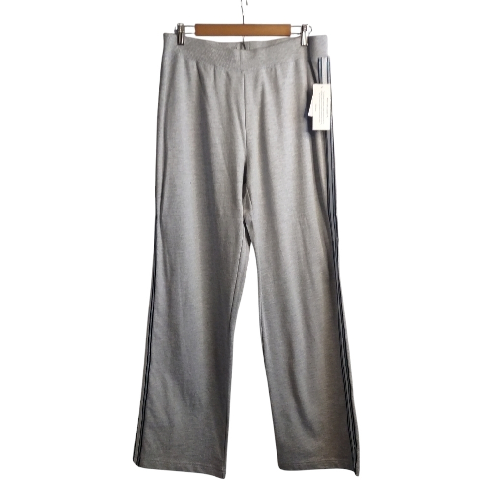 N.Y.L. Wide Leg Pants Gray Knit Pull On Stripe Casual Pants Sz Large NWT
